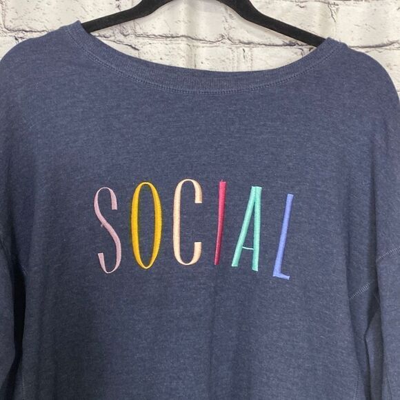WILDFOX Social Side Slit Sweatshirt Lounging Relaxing Weekend Top Blue XL - Picture 3 of 13